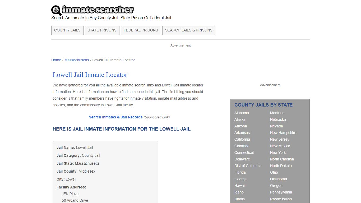 Lowell Jail Inmate Locator - Inmate Searcher