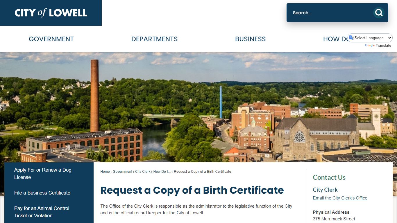 Request a Copy of a Birth Certificate | Lowell, MA