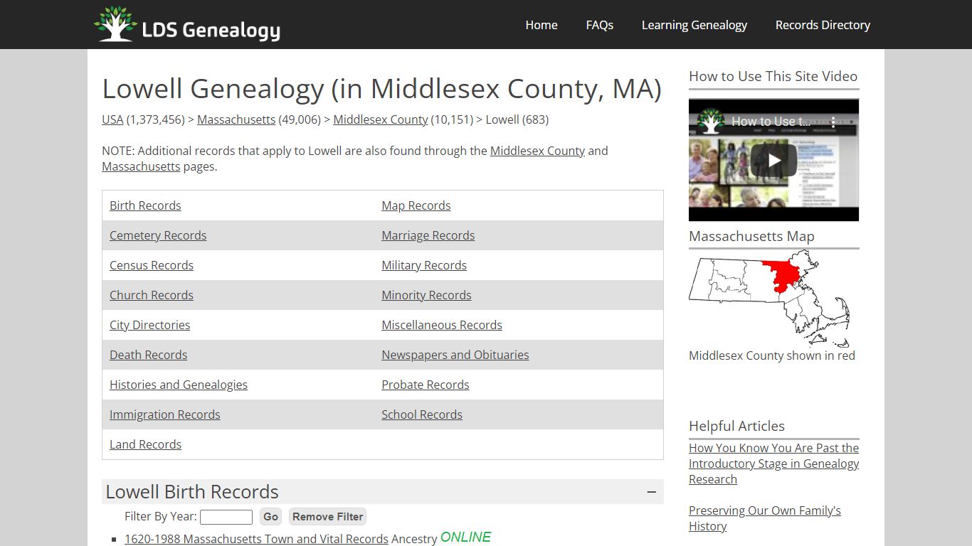 Lowell Genealogy (in Middlesex County, Massachusetts)